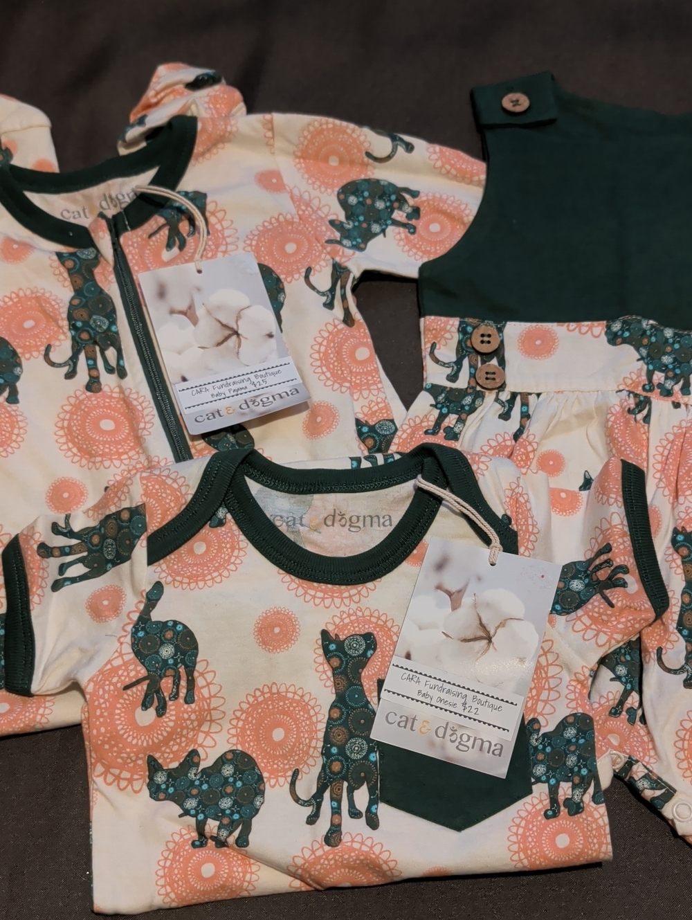 Baby Girl Peach & Green Cat & Dog Print One-piece Clothing Bundle Size 6-12M New